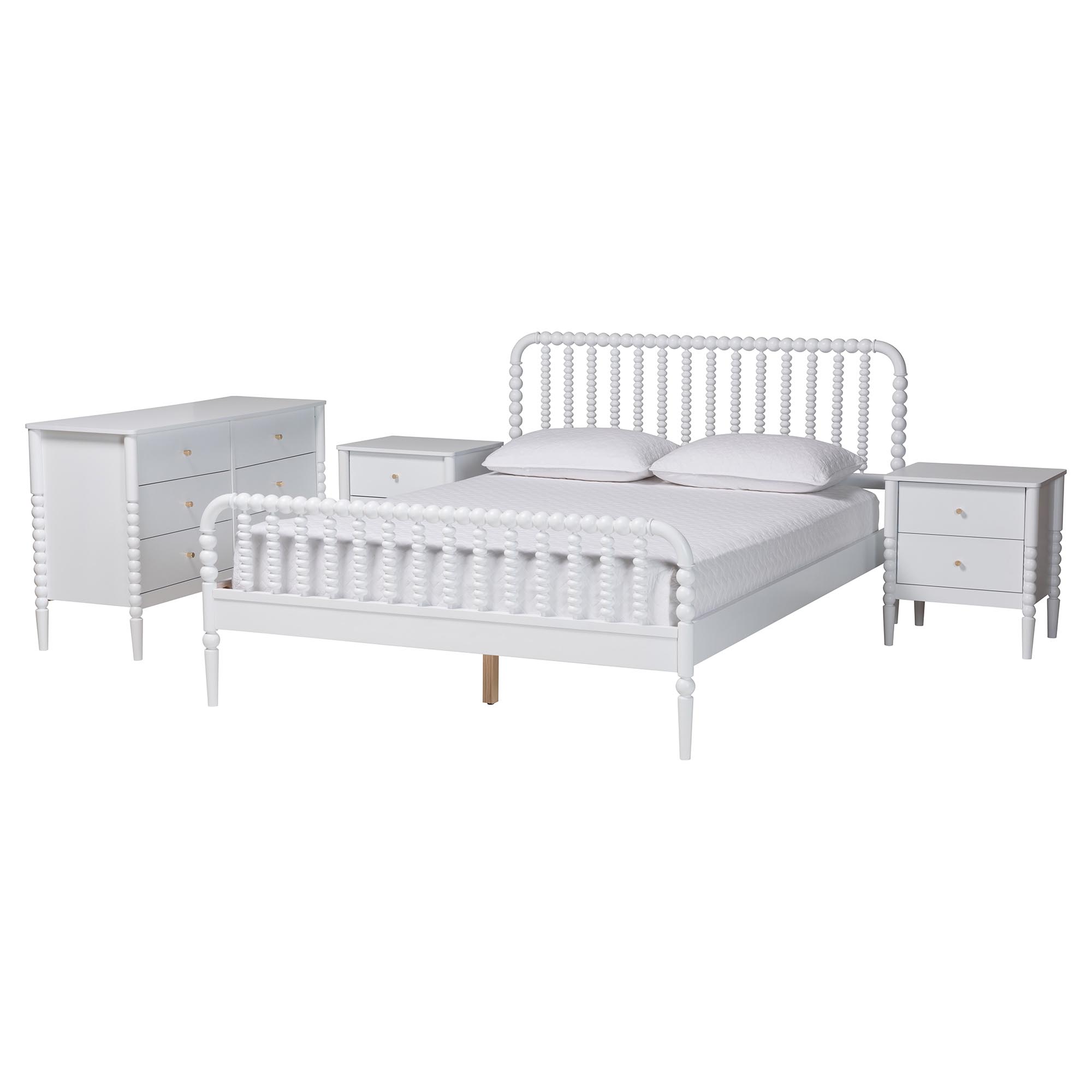 Baxton Studio Lucera 4-Piece Bedroom Set, White, King